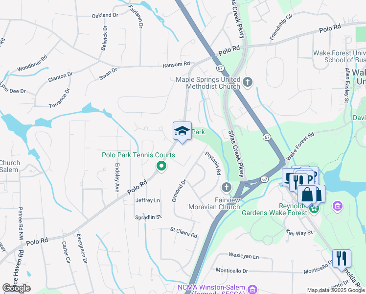 map of restaurants, bars, coffee shops, grocery stores, and more near 2000 Polo Road in Winston-Salem