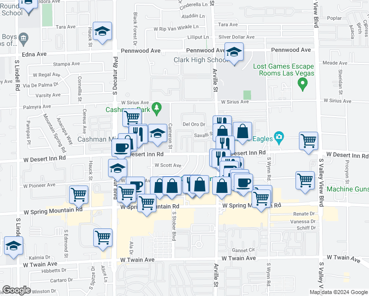 map of restaurants, bars, coffee shops, grocery stores, and more near 3262 Jericho Street in Las Vegas