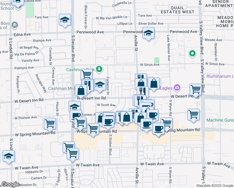 map of restaurants, bars, coffee shops, grocery stores, and more near 3262 Jericho Street in Las Vegas