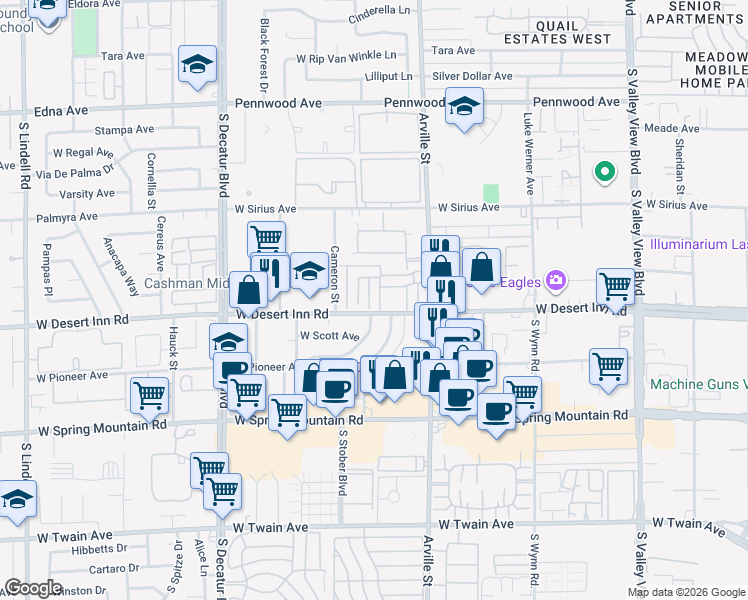 map of restaurants, bars, coffee shops, grocery stores, and more near 3263 Savalli Street in Las Vegas