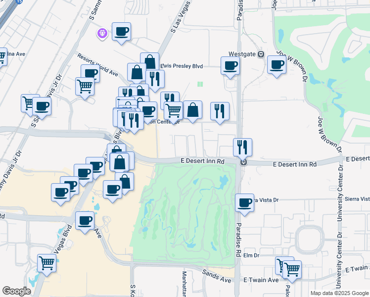 map of restaurants, bars, coffee shops, grocery stores, and more near 350 East Desert Inn Road in Las Vegas