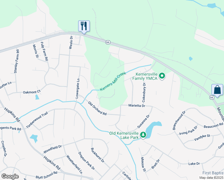 map of restaurants, bars, coffee shops, grocery stores, and more near 1411 Blooming Mountain Way in Kernersville