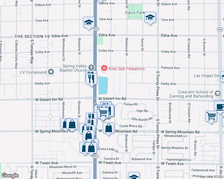 map of restaurants, bars, coffee shops, grocery stores, and more near 3245 Cambridgeshire St in Las Vegas