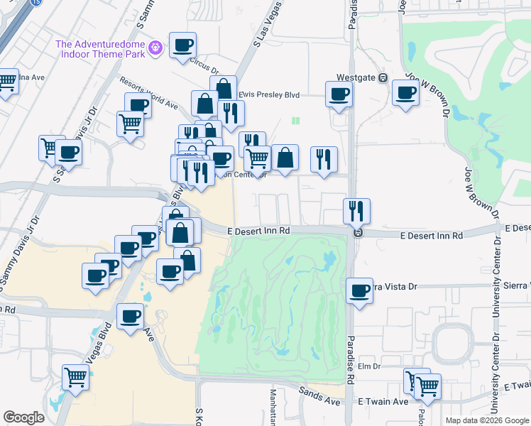 map of restaurants, bars, coffee shops, grocery stores, and more near 350 East Desert Inn Road in Las Vegas