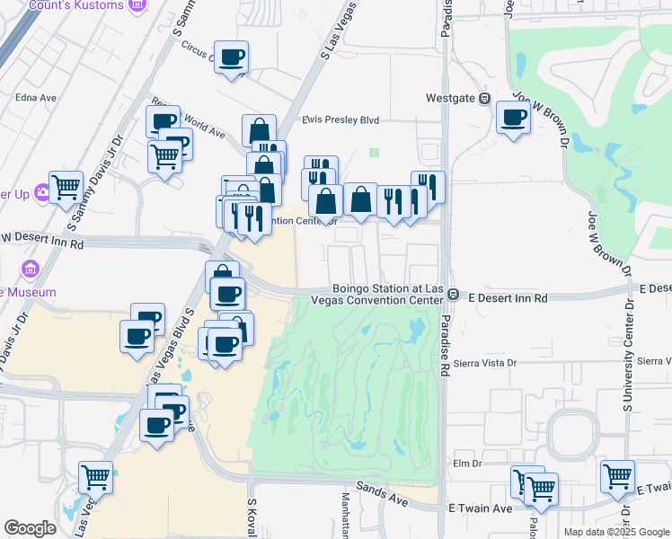 map of restaurants, bars, coffee shops, grocery stores, and more near 350 East Desert Inn Road in Las Vegas
