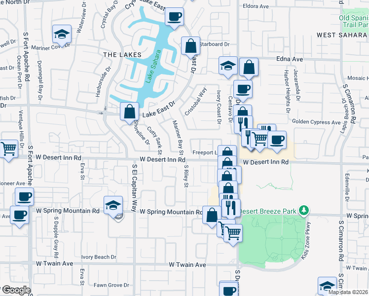 map of restaurants, bars, coffee shops, grocery stores, and more near 3321 Mariner Bay Street in Las Vegas