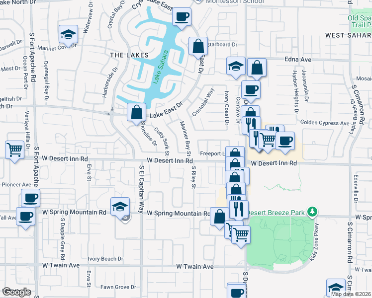 map of restaurants, bars, coffee shops, grocery stores, and more near 3321 Mariner Bay Street in Las Vegas