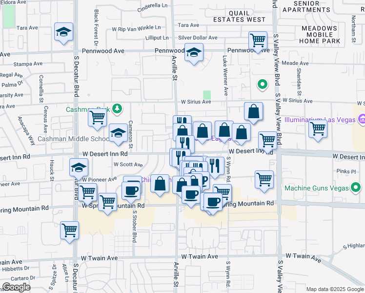 map of restaurants, bars, coffee shops, grocery stores, and more near 3260 Arville Street in Las Vegas