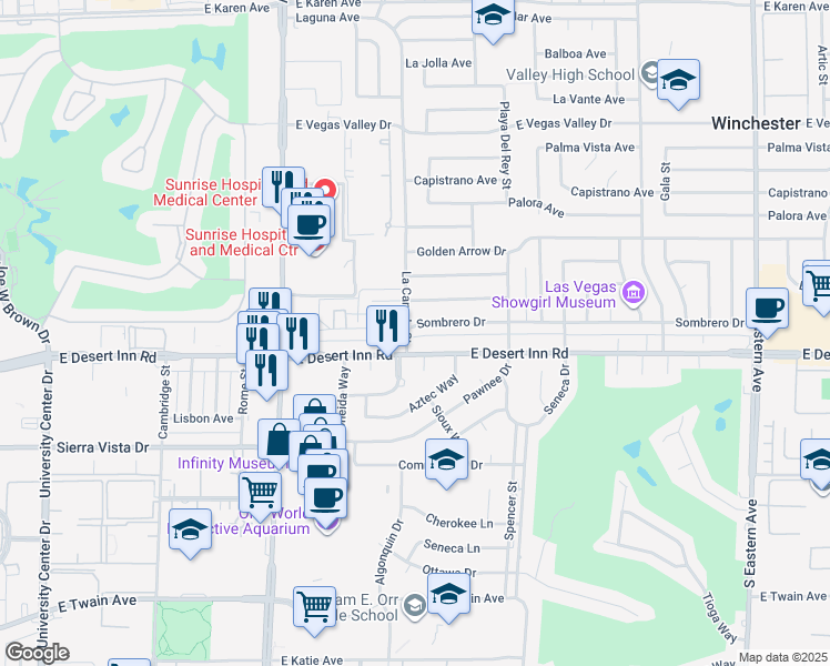 map of restaurants, bars, coffee shops, grocery stores, and more near 1521 Sombrero Drive in Las Vegas