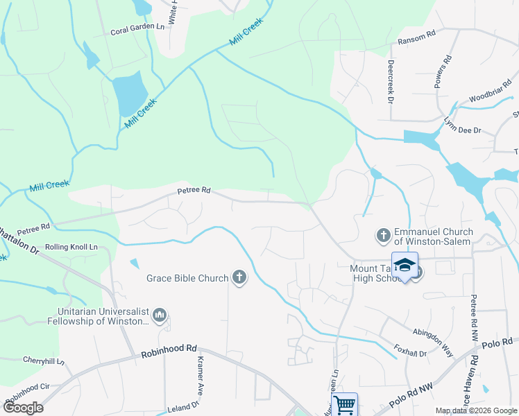 map of restaurants, bars, coffee shops, grocery stores, and more near 790 Petree Road in Winston-Salem