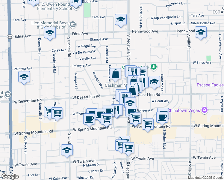 map of restaurants, bars, coffee shops, grocery stores, and more near 3262 Cereus Avenue in Las Vegas