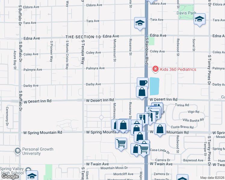 map of restaurants, bars, coffee shops, grocery stores, and more near 3244 Crystal Palm Court in Las Vegas