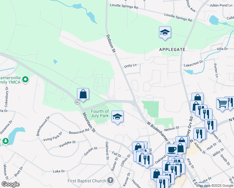 map of restaurants, bars, coffee shops, grocery stores, and more near 434 Dobson Street in Kernersville