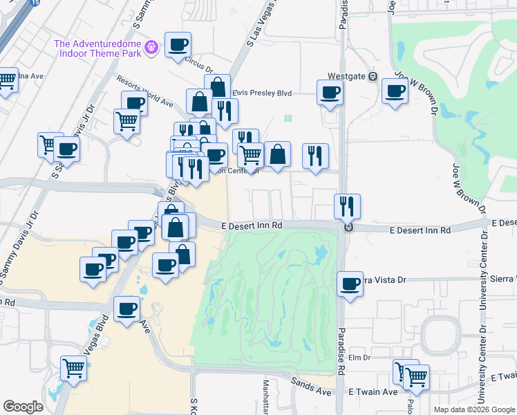 map of restaurants, bars, coffee shops, grocery stores, and more near 350 East Desert Inn Road in Las Vegas