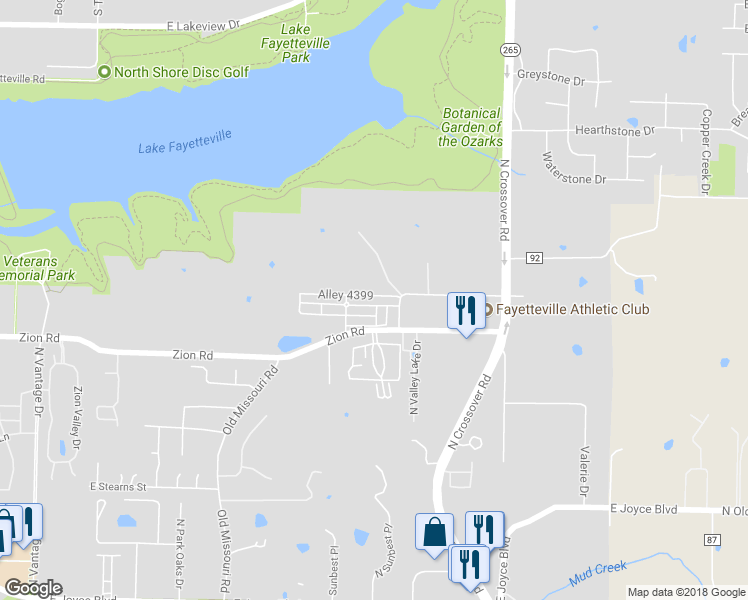 map of restaurants, bars, coffee shops, grocery stores, and more near 2620 East Frontier Elm Drive in Fayetteville