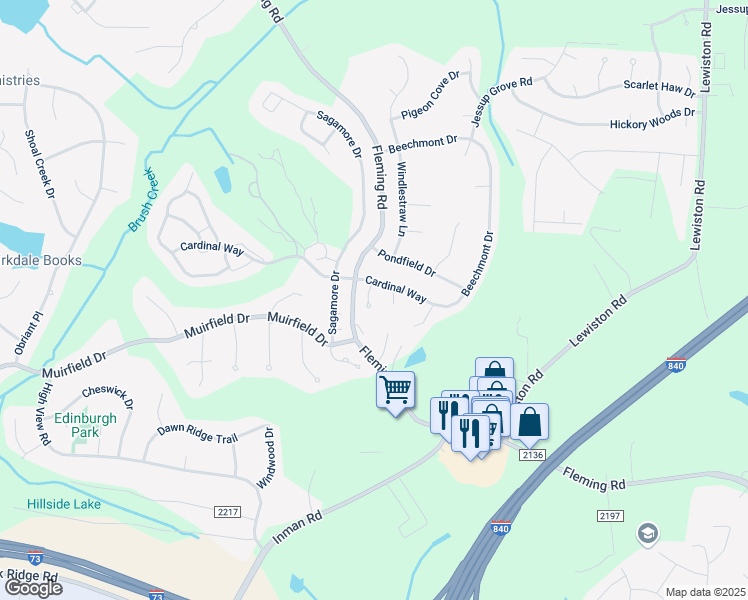 map of restaurants, bars, coffee shops, grocery stores, and more near 5613 Cardinal Way in Greensboro