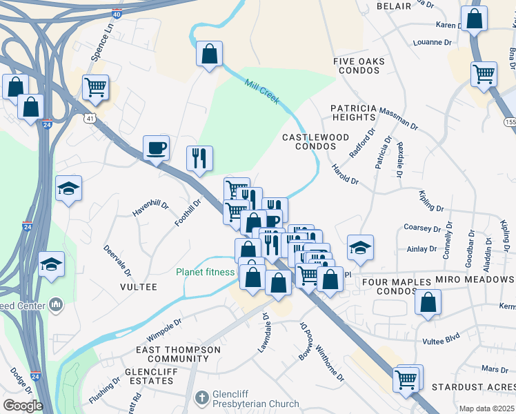 map of restaurants, bars, coffee shops, grocery stores, and more near 182 Millwood Drive in Nashville