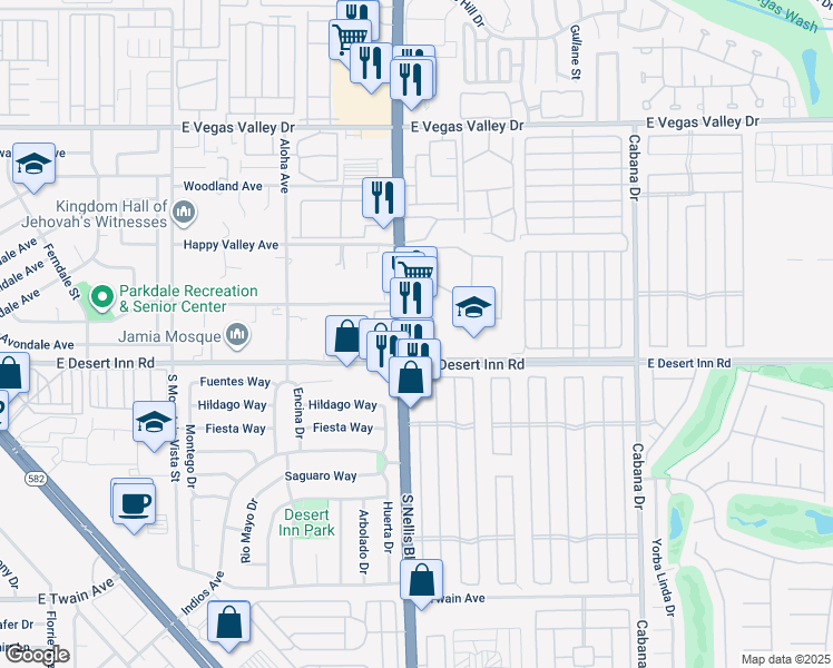 map of restaurants, bars, coffee shops, grocery stores, and more near 3264 South Nellis Boulevard in Las Vegas