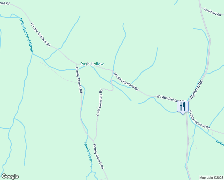 map of restaurants, bars, coffee shops, grocery stores, and more near Gwin Cemetery Road in Waverly