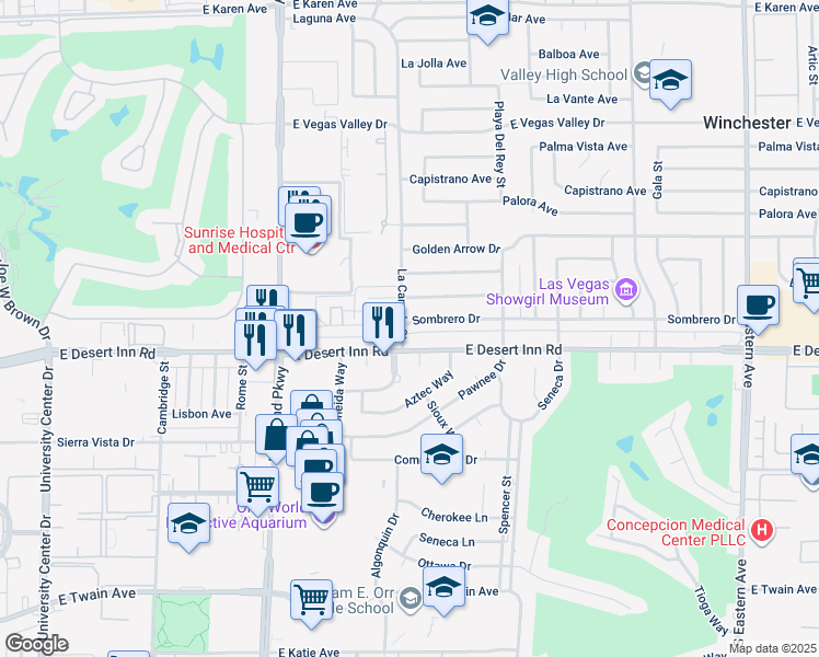map of restaurants, bars, coffee shops, grocery stores, and more near 1521 Sombrero Drive in Las Vegas