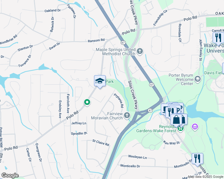 map of restaurants, bars, coffee shops, grocery stores, and more near 3110 Ormond Drive in Winston-Salem