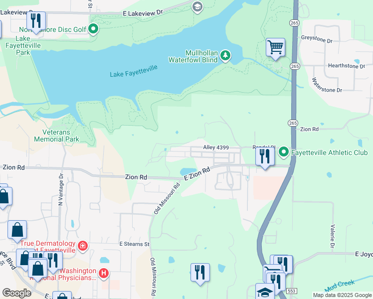 map of restaurants, bars, coffee shops, grocery stores, and more near 2416 Frontier Elm Drive in Fayetteville