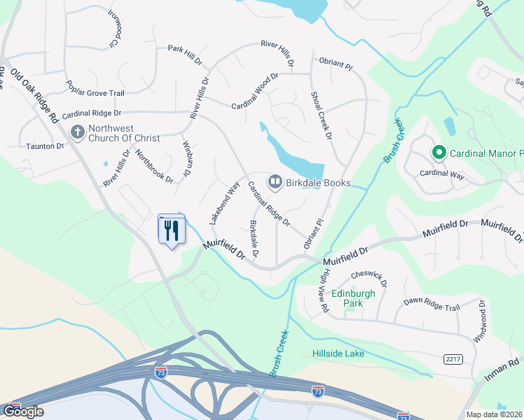 map of restaurants, bars, coffee shops, grocery stores, and more near 6401 Birkdale Drive in Greensboro