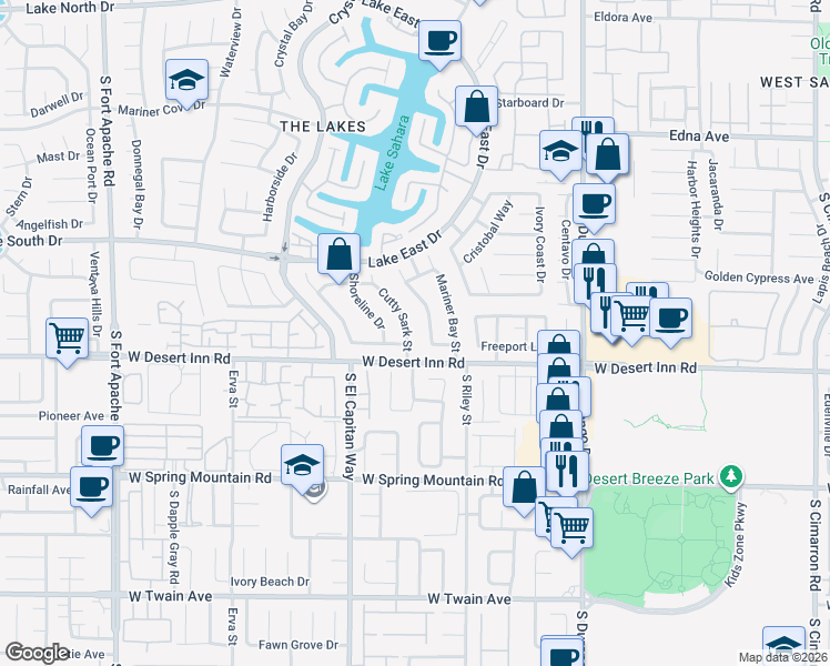 map of restaurants, bars, coffee shops, grocery stores, and more near 3304 Cutty Sark Street in Las Vegas