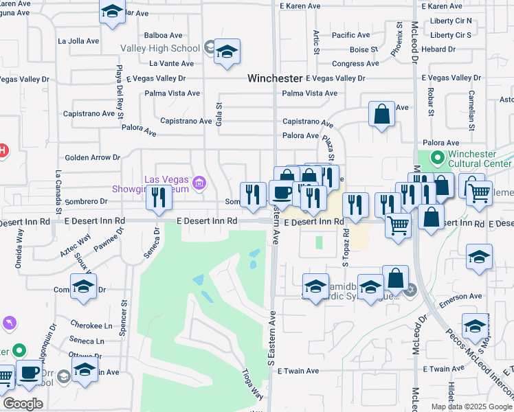 map of restaurants, bars, coffee shops, grocery stores, and more near 2325 Sombrero Drive in Las Vegas
