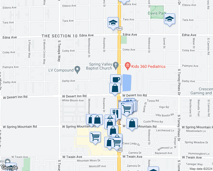 map of restaurants, bars, coffee shops, grocery stores, and more near 6975 Darby Avenue in Las Vegas