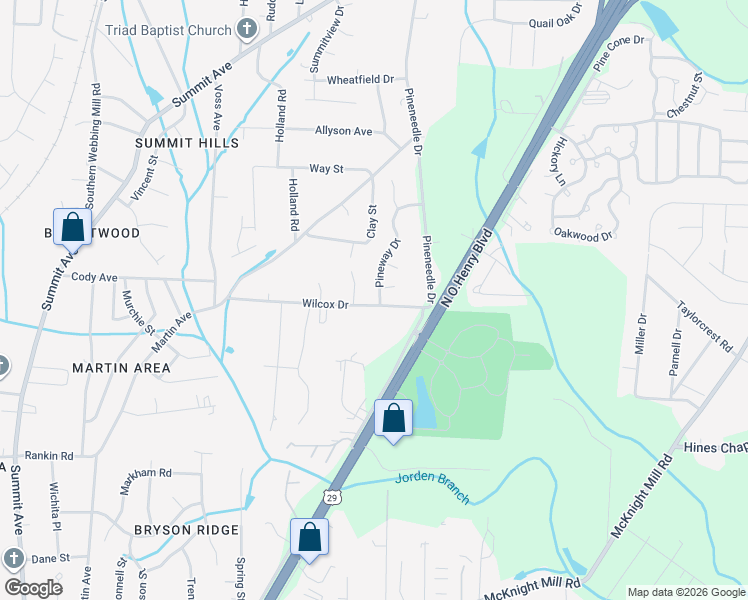 map of restaurants, bars, coffee shops, grocery stores, and more near 3701 Pineway Drive in Greensboro