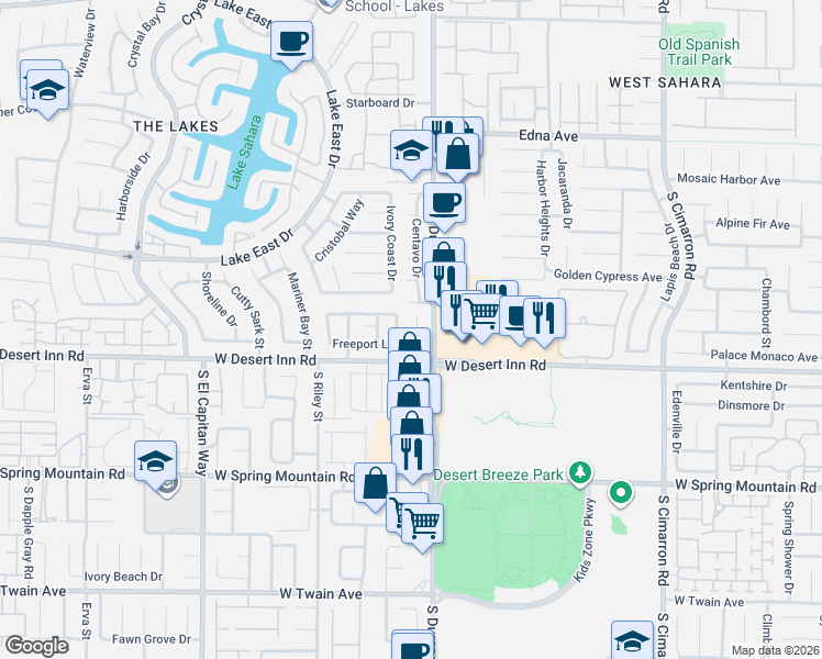 map of restaurants, bars, coffee shops, grocery stores, and more near 3316 Sonterra Circle in Las Vegas