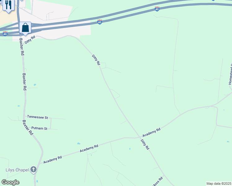 map of restaurants, bars, coffee shops, grocery stores, and more near 7775 Ditty Road in Baxter