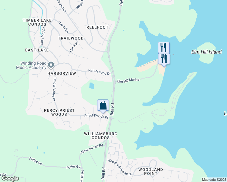 map of restaurants, bars, coffee shops, grocery stores, and more near 3344 Bell Road in Nashville