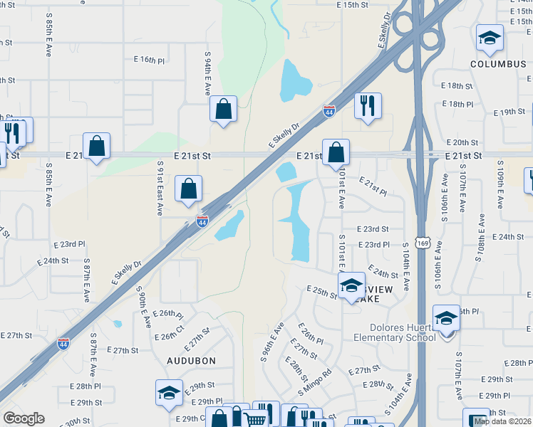 map of restaurants, bars, coffee shops, grocery stores, and more near 2246 South 96th East Avenue in Tulsa