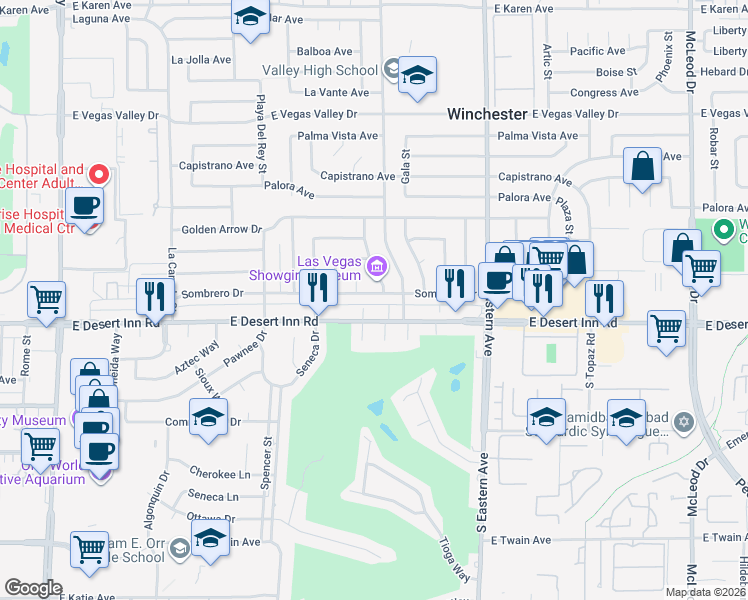 map of restaurants, bars, coffee shops, grocery stores, and more near 2061 Sombrero Drive in Las Vegas