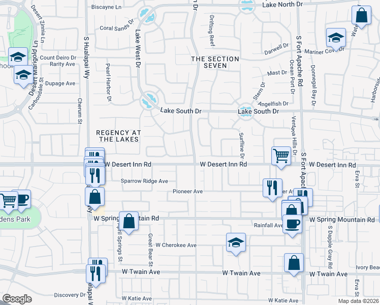 map of restaurants, bars, coffee shops, grocery stores, and more near 3332 Pond Run Circle in Las Vegas