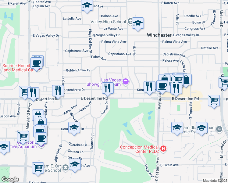 map of restaurants, bars, coffee shops, grocery stores, and more near 1955 Sombrero Drive in Las Vegas