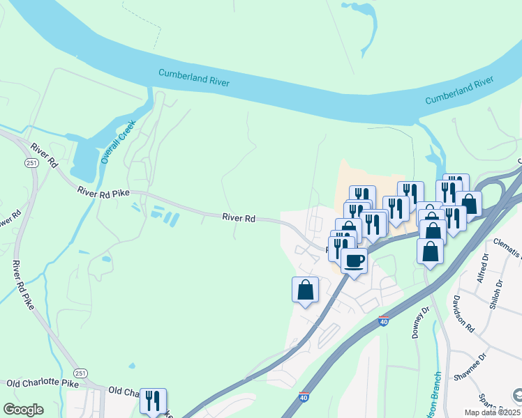 map of restaurants, bars, coffee shops, grocery stores, and more near 5800 River Road in Nashville