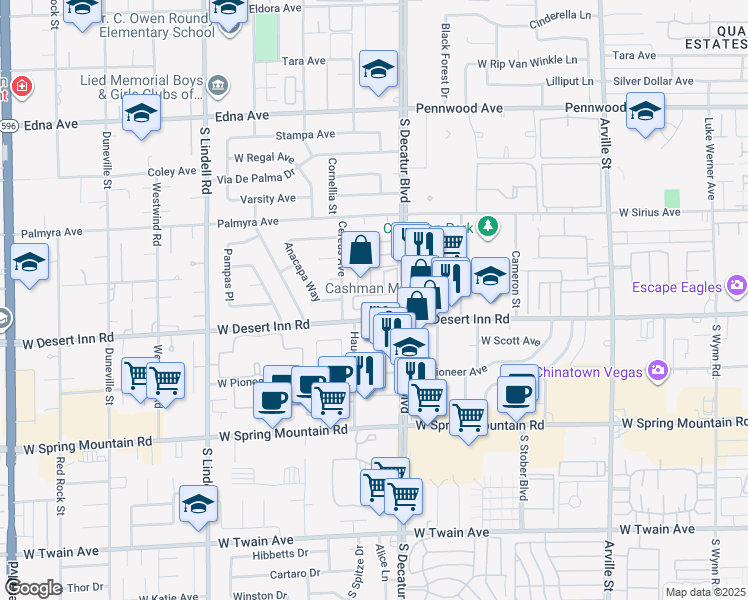 map of restaurants, bars, coffee shops, grocery stores, and more near 4979 Strauss Drive in Las Vegas