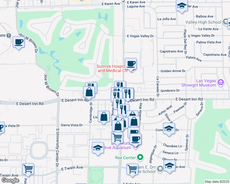 map of restaurants, bars, coffee shops, grocery stores, and more near 3247 South Maryland Parkway in Las Vegas