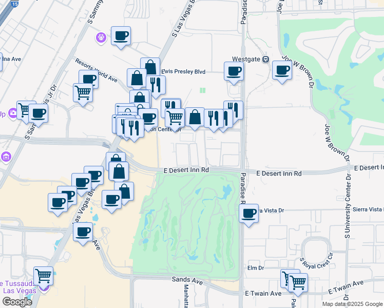 map of restaurants, bars, coffee shops, grocery stores, and more near 356 East Desert Inn Road in Las Vegas