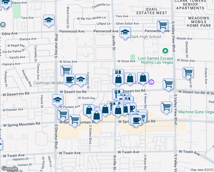 map of restaurants, bars, coffee shops, grocery stores, and more near 4441 Rich Drive in Las Vegas