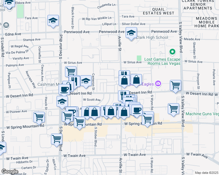 map of restaurants, bars, coffee shops, grocery stores, and more near 4461 Rich Drive in Las Vegas