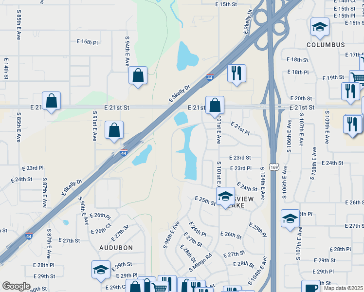 map of restaurants, bars, coffee shops, grocery stores, and more near 2249 South 96th East Avenue in Tulsa