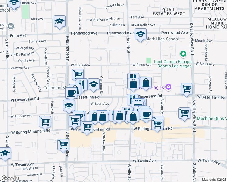 map of restaurants, bars, coffee shops, grocery stores, and more near 3253 Savalli Street in Las Vegas