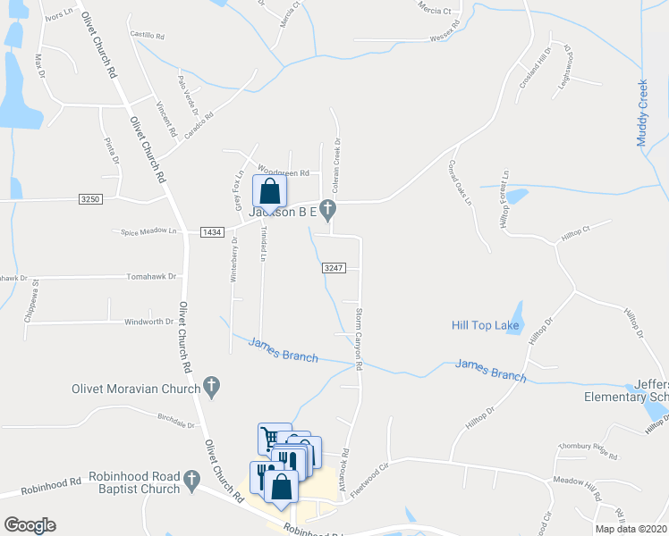 map of restaurants, bars, coffee shops, grocery stores, and more near 5308 Breeze Way in Winston-Salem