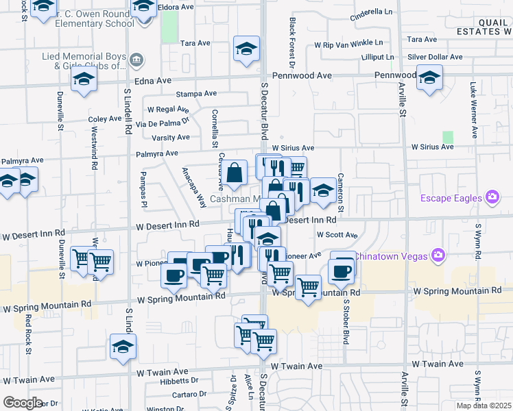map of restaurants, bars, coffee shops, grocery stores, and more near 4948 Souza Drive in Las Vegas