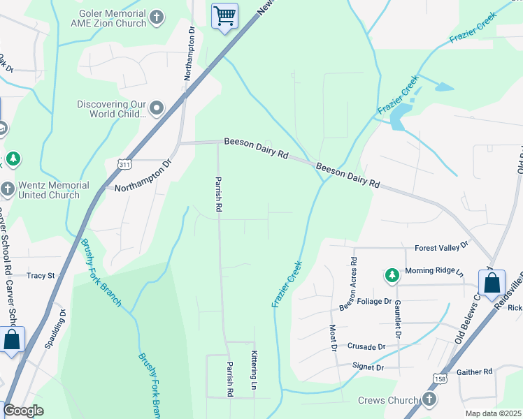 map of restaurants, bars, coffee shops, grocery stores, and more near 3504 La Casa Boulevard in Winston-Salem