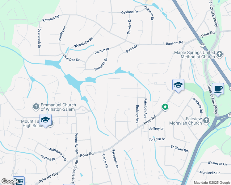 map of restaurants, bars, coffee shops, grocery stores, and more near 1604 Benbow Street in Winston-Salem